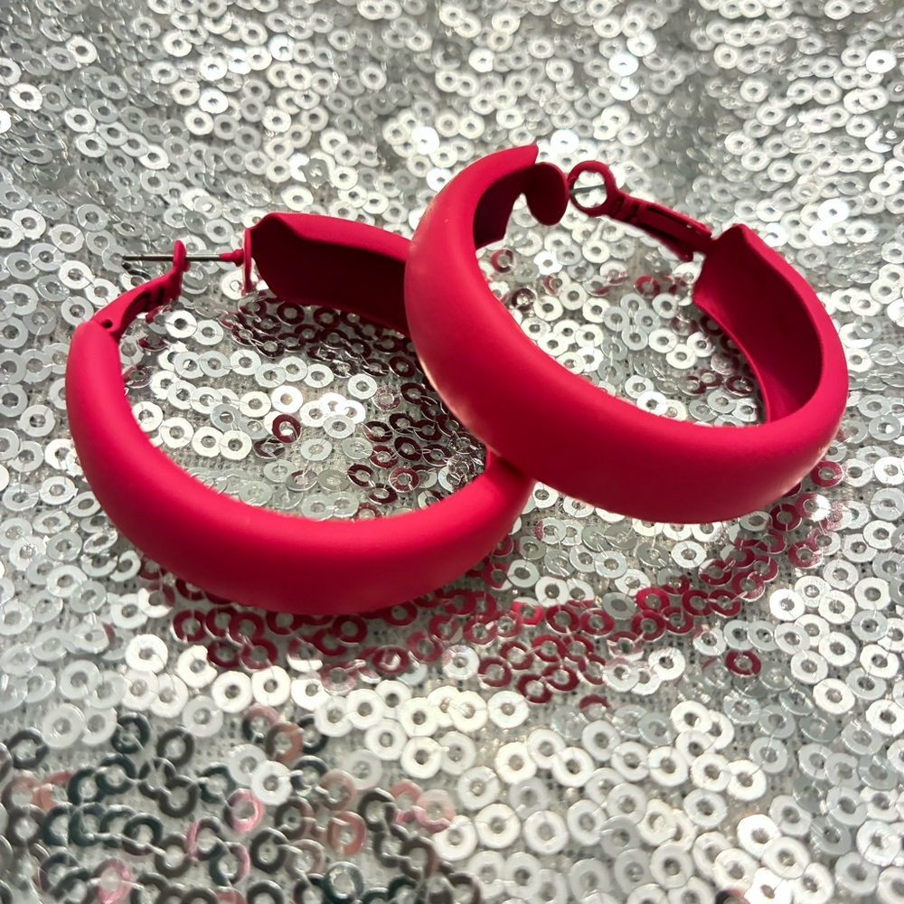 Bold Pink Hoop Earrings - Picture 3 of 6
